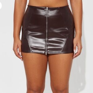 Brand New Brown Faux Leather Mini Skirt
